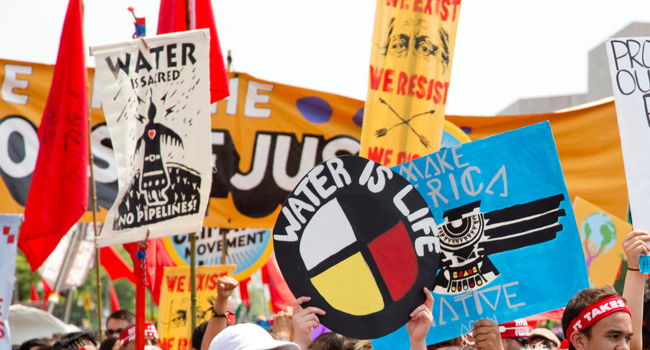 Protest signs at a climate strike mark.